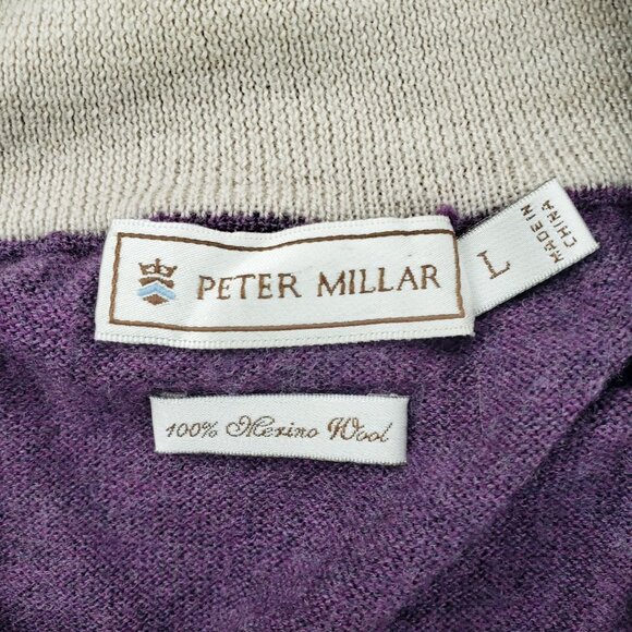 Peter Millar Sweater Men Large Merino Wool Quarter Zip Mock Neck Purple Pullover - Picture 2 of 9